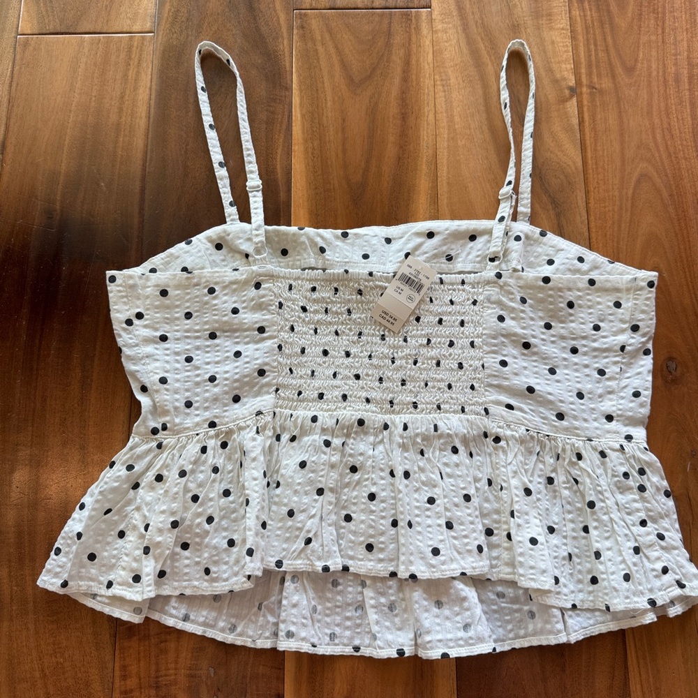 American eagle NWT White Polka Dot Peplum Cami Top - Black Dot - Picture 7 of 7